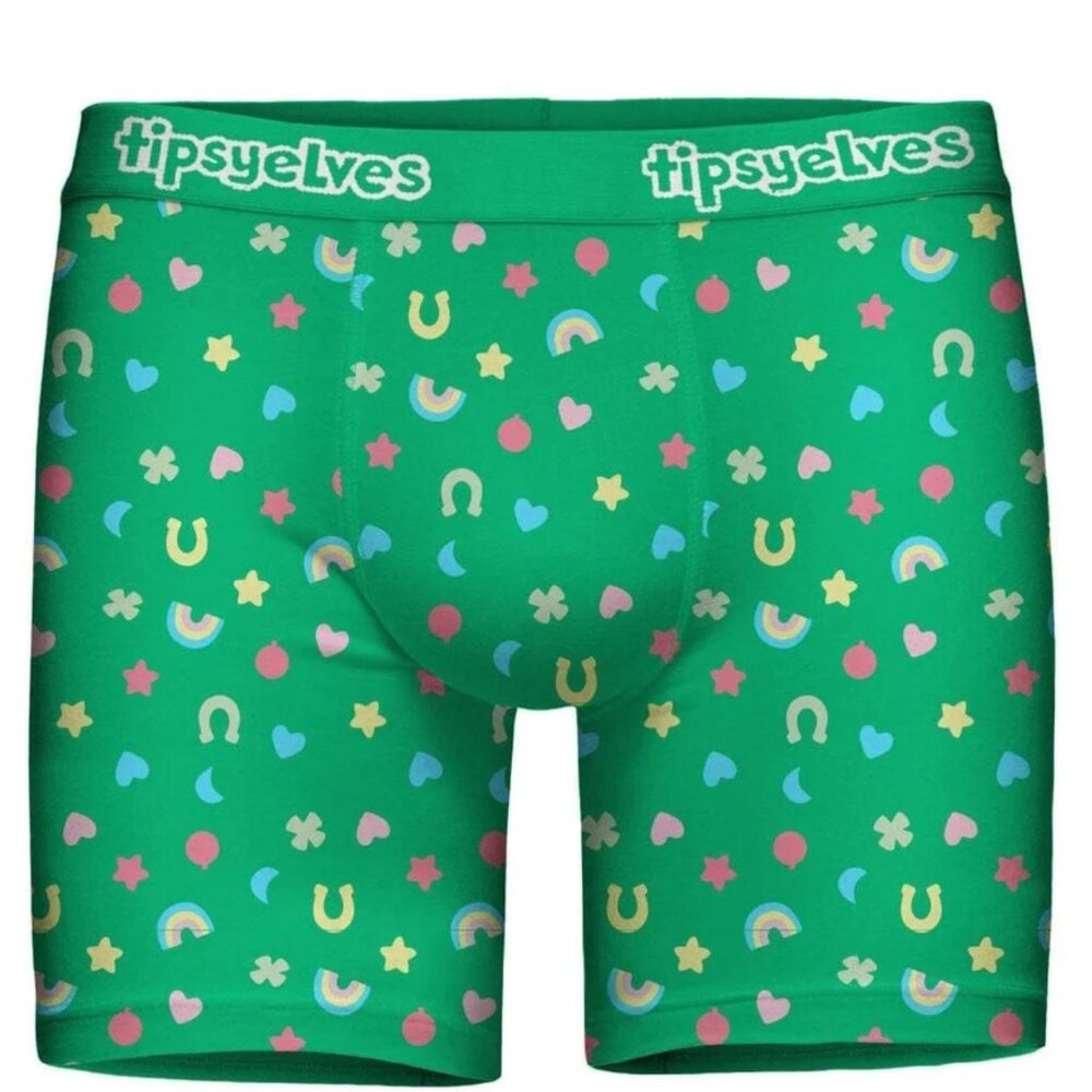 Tipsy‎ Elves Mens Green Boxer Briefs With Fun Lucky Charms Design st patrick